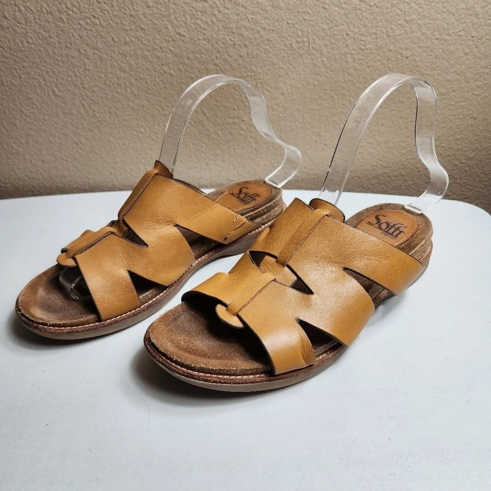 Sofft Womens |8| Luggage Tan Balin Leather Sandals Slides